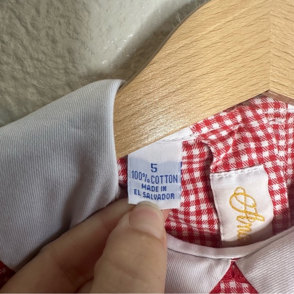 Anavini Collared Gingham Smocked/Embroidered Gingerbread Christmas Red Dress - Picture 7 of 10